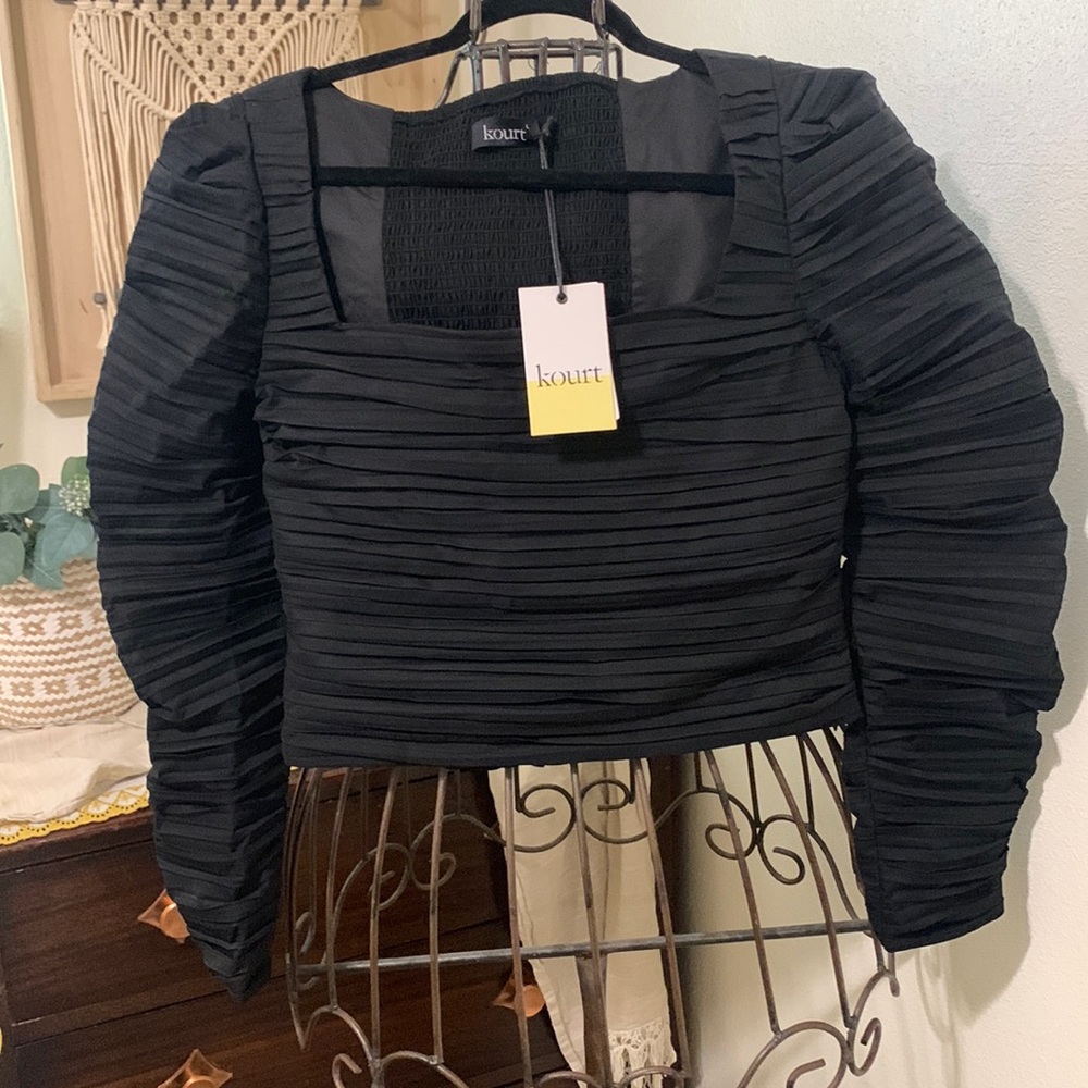 Kourt Black Ruched Square-Neck Blouse